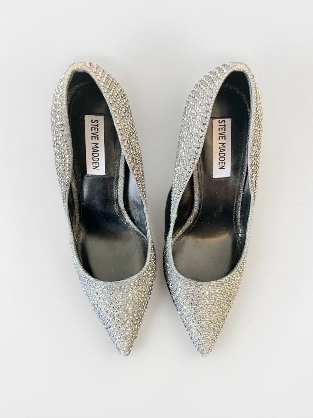Steven Madden "Daisie" Silver Studded Stilettos Pump Rhinestone Pointy Toe Heels